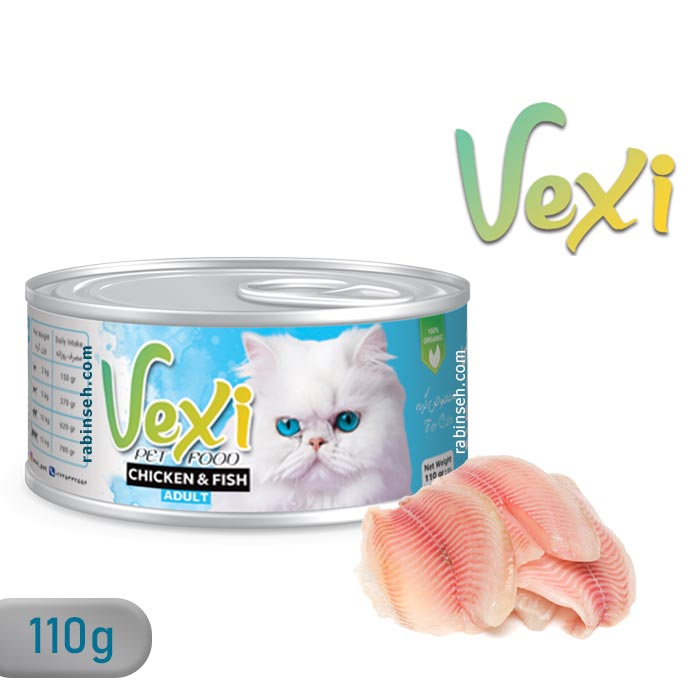 کنسرو گربه بالغ وکسی مدل پته با طعم مرغ و ماهی 110 گرمی