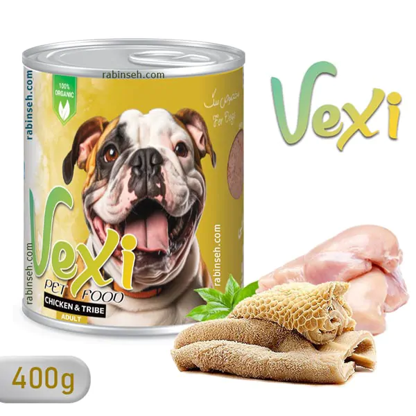 کنسرو وکسی سگ بالغ پته مرغ و سیرابی 400 گرمی