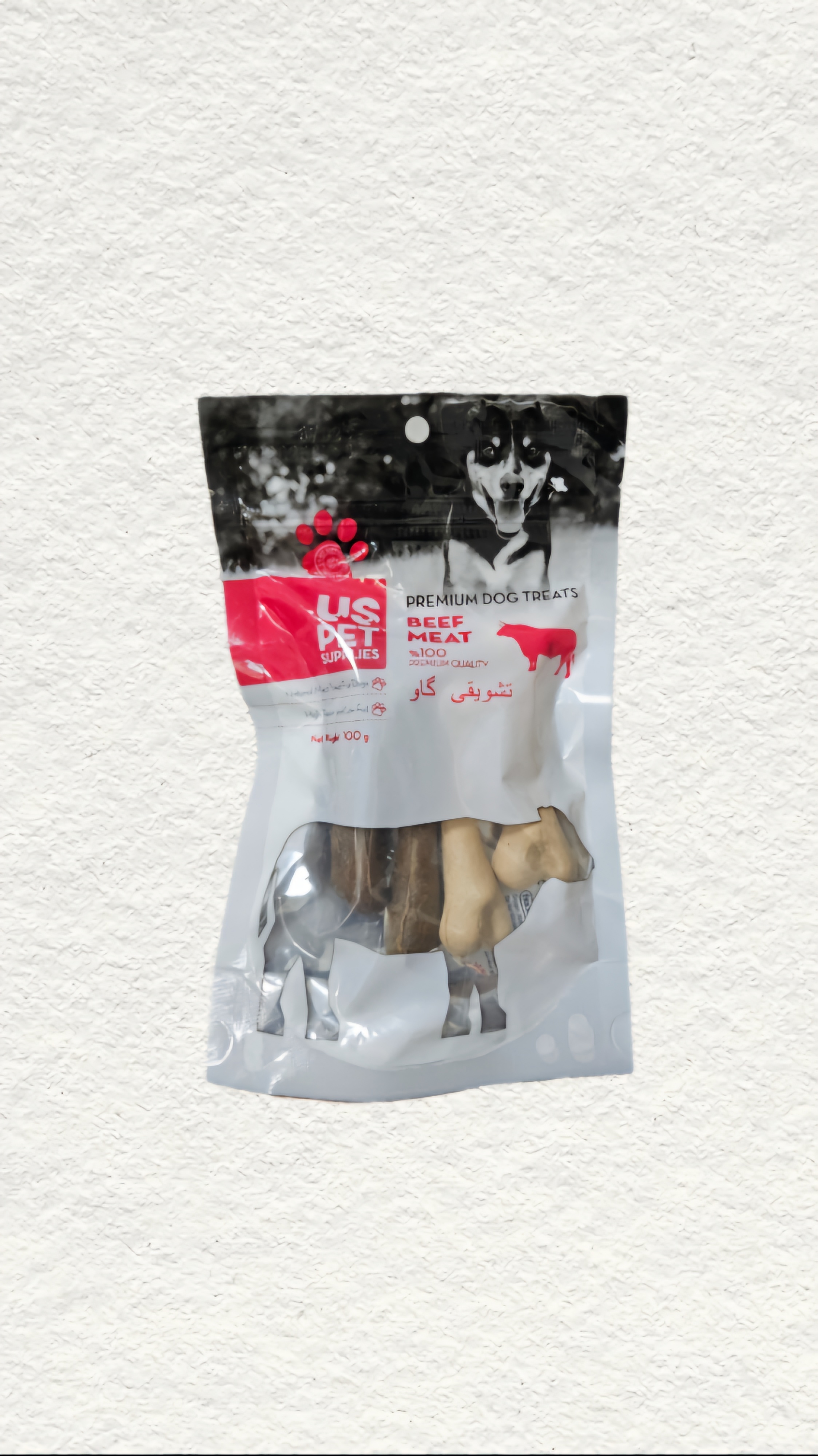 تشویقی سگ مدل دنتال استخوانی شکل طعم مرغ و شیر یو اس پت US Pet Chicken Meat وزن 100 گرم