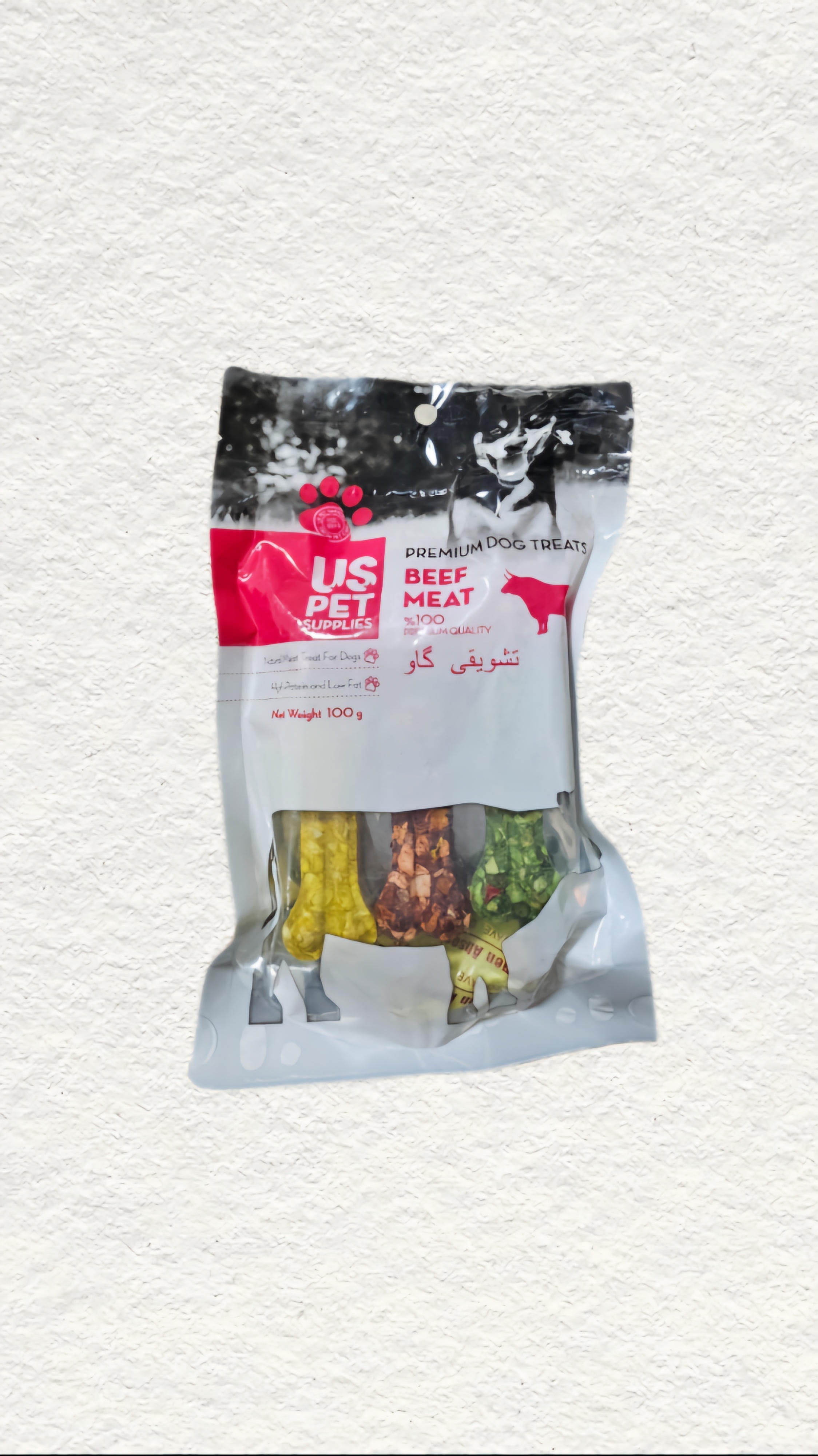 تشویقی سگ مدل مانچی پرس شده استخوانی یو اس پت US Pet beef Meat وزن 100 گرم